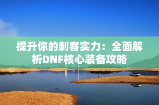 提升你的刺客实力：全面解析DNF核心装备攻略