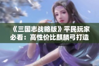 《三国志战略版》平民玩家必看：高性价比麒麟弓打造攻略分享