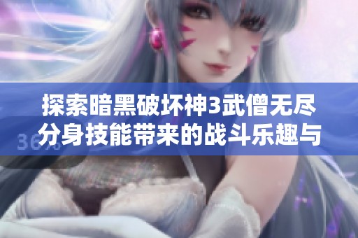 探索暗黑破坏神3武僧无尽分身技能带来的战斗乐趣与策略