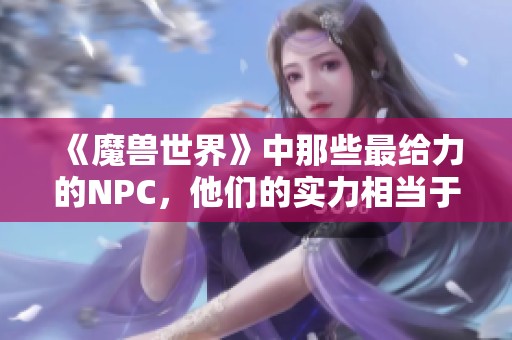 《魔兽世界》中那些最给力的NPC，他们的实力相当于三个玩家的代入感